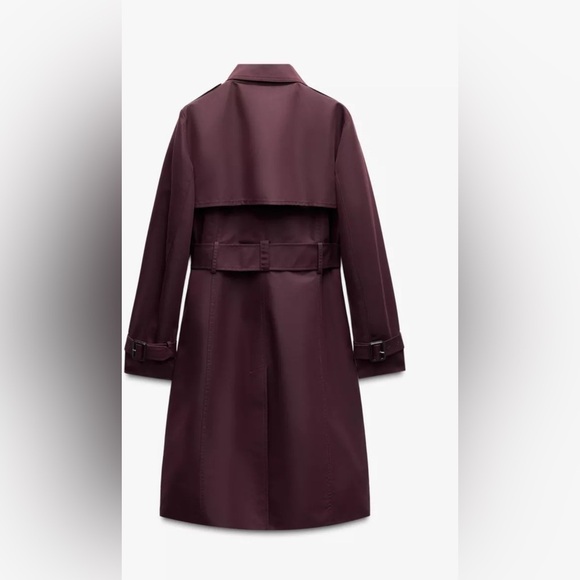 ZARA ZW Collection Water-Repellent burgundy Trench Coat – Size Medium - Picture 12 of 14
